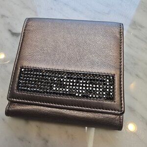 Swarovski Vintage NWOT Tri-Fold Leather Wallet in Champagne with Crystals